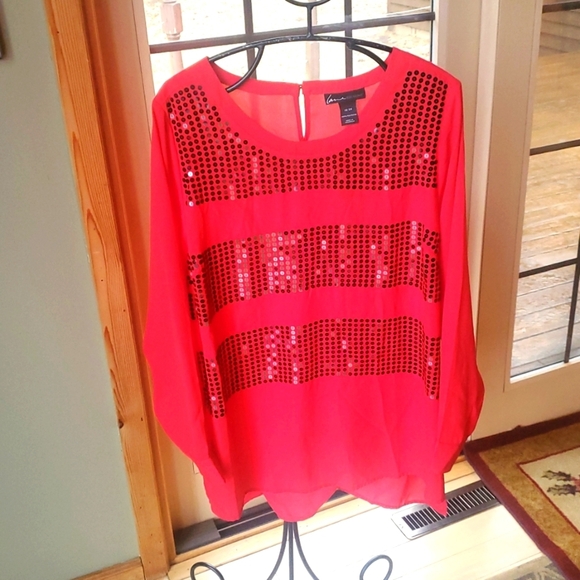Lane Bryant Long Sleeve Red Sequin Sz. 18/20 Top Tunic Blouse NWT - Picture 2 of 11